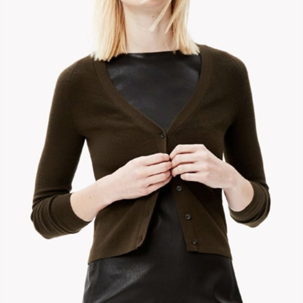 Theory Imalene Refine Merino Wool Button Up Cardigan Terrain Green Size Small